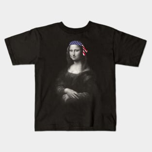 Mona Lisa in US Flag Headband Fun 4 July Kids T-Shirt